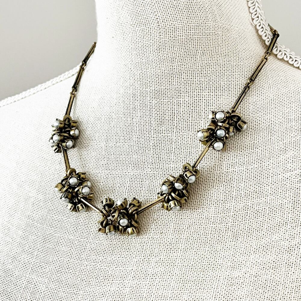 LOFT Crystal and Pearl Cluster Necklace